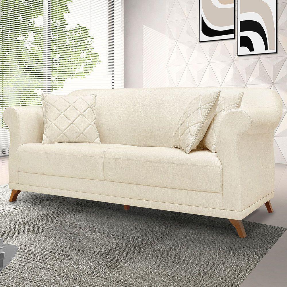 Sofá 2 Lugares 1,80m Vênus Linho Natural Pés Castanho - 8