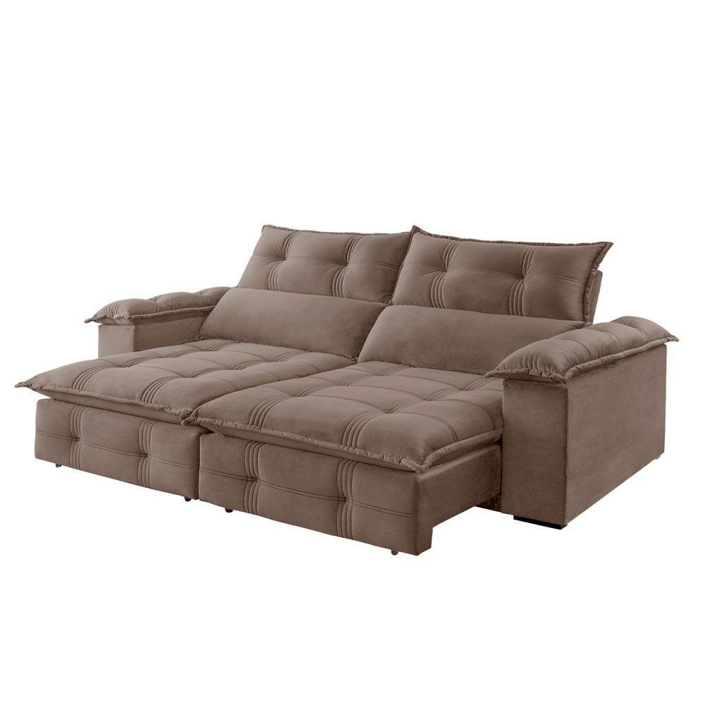 Sofá Retrátil E Reclinável 2,50m 4 Lugares Bege - 8