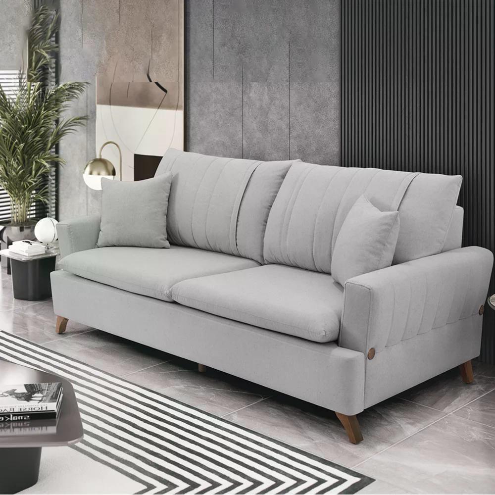 Sofa 3 Lugares 180 Cm Eron Linho Cinza Vazzano Cinza - 3