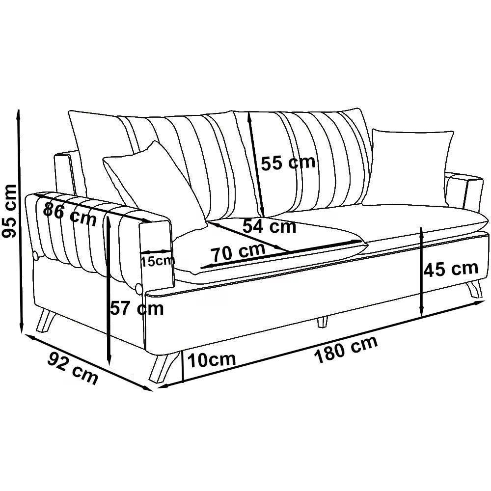 Sofa 3 Lugares 180 Cm Eron Linho Cinza Vazzano Cinza - 7