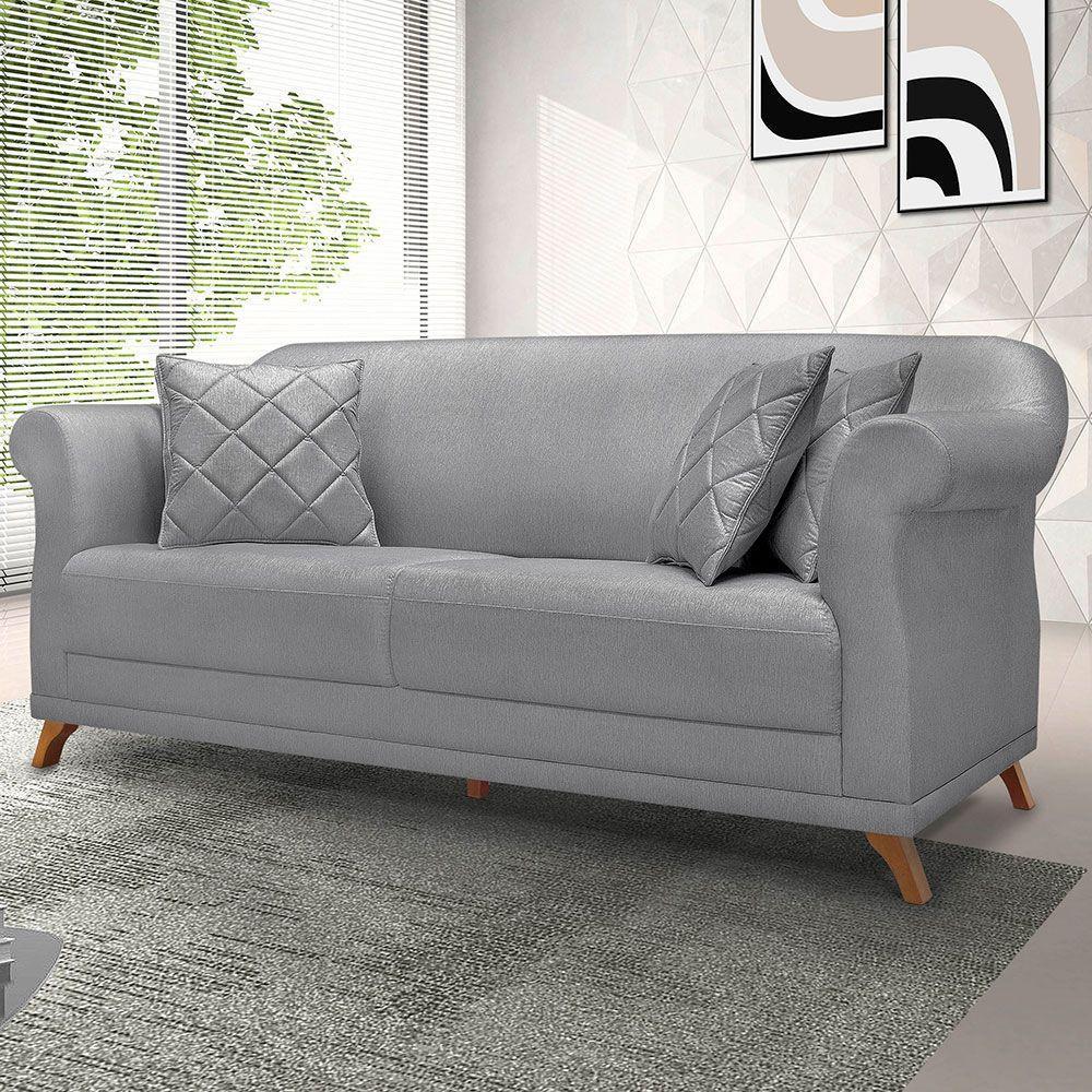 Sofá 2 Lugares 1,80m Vênus Linho Grafite Pés Castanho - 8