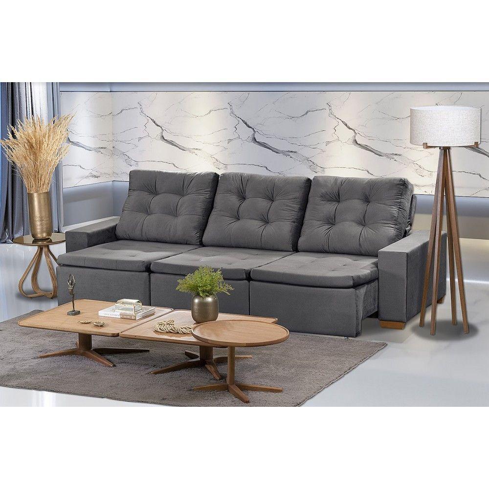 Sofá Modular 6 Lugares 3.05M Retrátil E Reclinável Cinza - 1