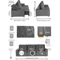 Sofá Modular 6 Lugares 3.05M Retrátil E Reclinável Cinza - 9