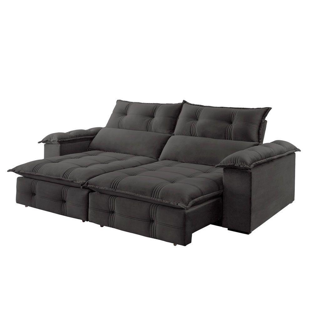 Sofá Retrátil E Reclinável 2,90m 5 Lugares Cinza - 8