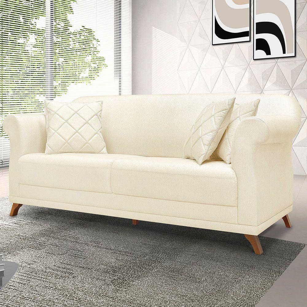 Sofá Living 2 Lugares 1,60m Vênus Linho Bege Pés Castanho - 8
