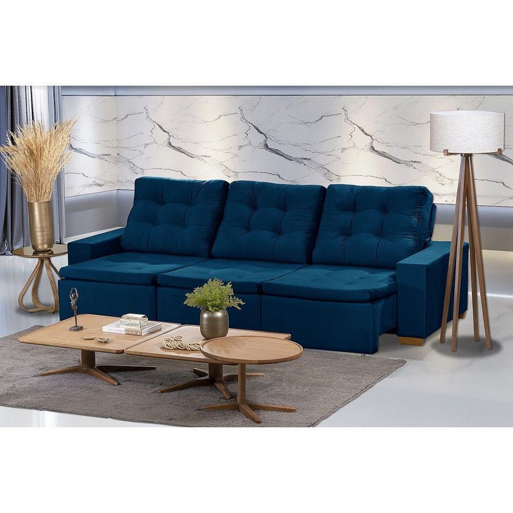 Sofá Modular 6 Lugares 3.05M Retrátil E Reclinável Azul - 1