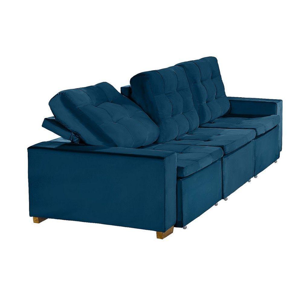 Sofá Modular 6 Lugares 3.05M Retrátil E Reclinável Azul - 5