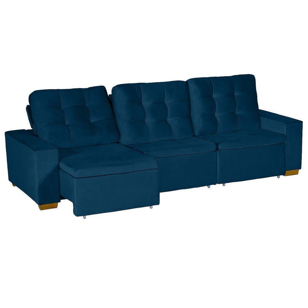 Sofá Modular 6 Lugares 3.05M Retrátil E Reclinável Azul - 6