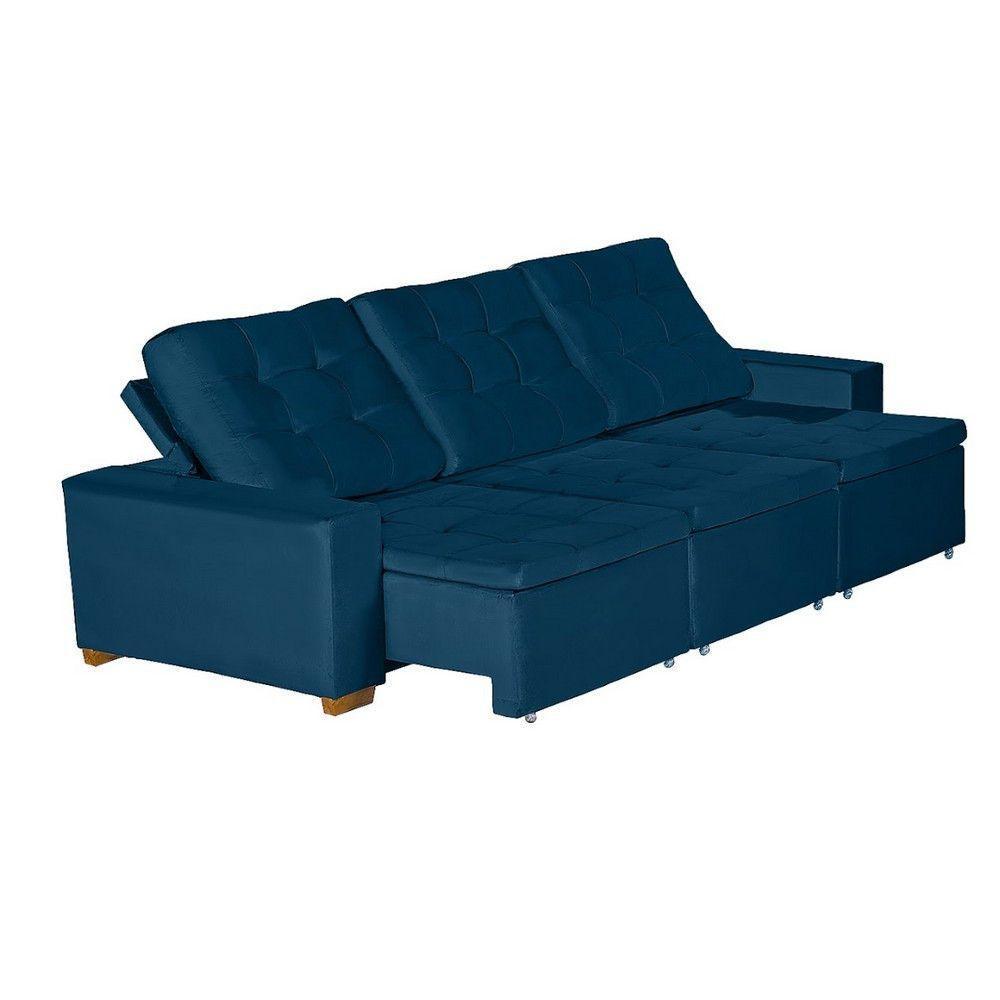 Sofá Modular 6 Lugares 3.05M Retrátil E Reclinável Azul - 7