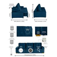 Sofá Modular 6 Lugares 3.05M Retrátil E Reclinável Azul - 8