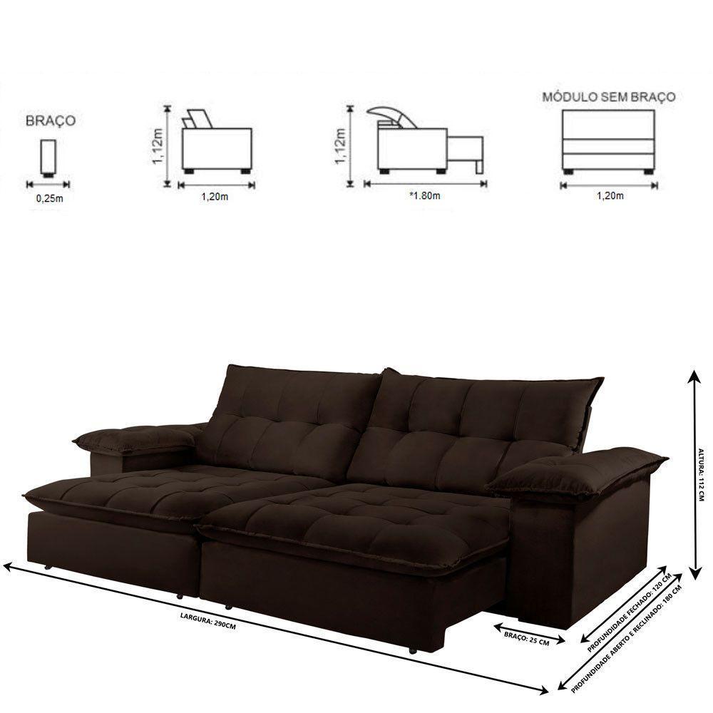 Sofá Retrátil E Reclinável Atlanta 2,90m 5 Lugares Marrom - 7
