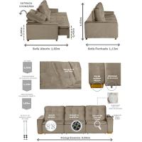Sofá Modular 6 Lugares Retrátil E Reclinável 3.05M Bege - 16