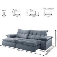 Sofá Retrátil E Reclinável Atlanta 2,50m 4 Lugares Prata - 13