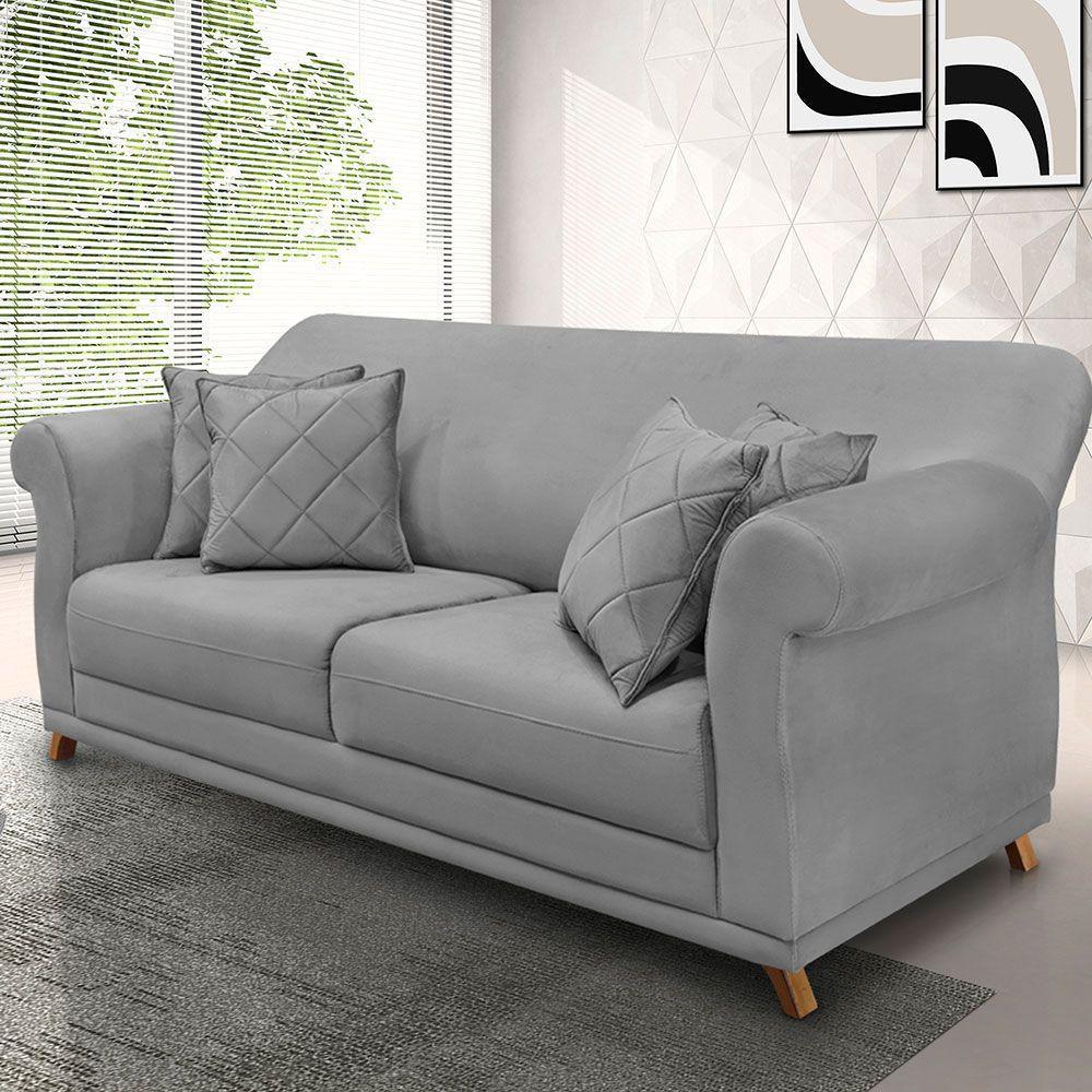 Sofá 2 Lugares 1,80m Veludo Pés Castanho Cinza Grafite - 8