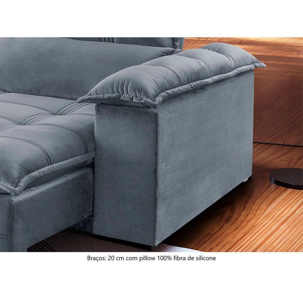 Sofá Retrátil E Reclinável 2,50m 4 Lugares Prata - 5