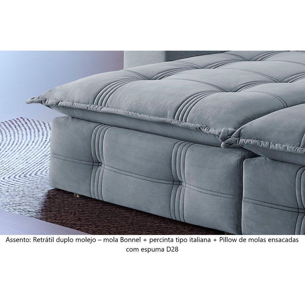 Sofá Retrátil E Reclinável 2,50m 4 Lugares Prata - 6