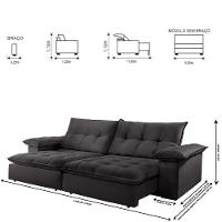 Sofá Retrátil E Reclinável Atlanta 2,10m 03 Lugares Cinza - 7