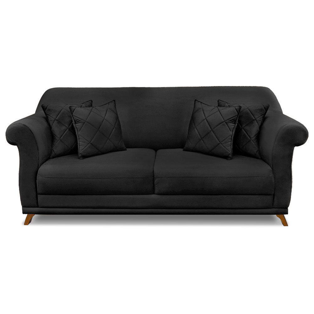 Sofá 2 Lugares 1,60m Veludo Pés Castanho Preto - 7