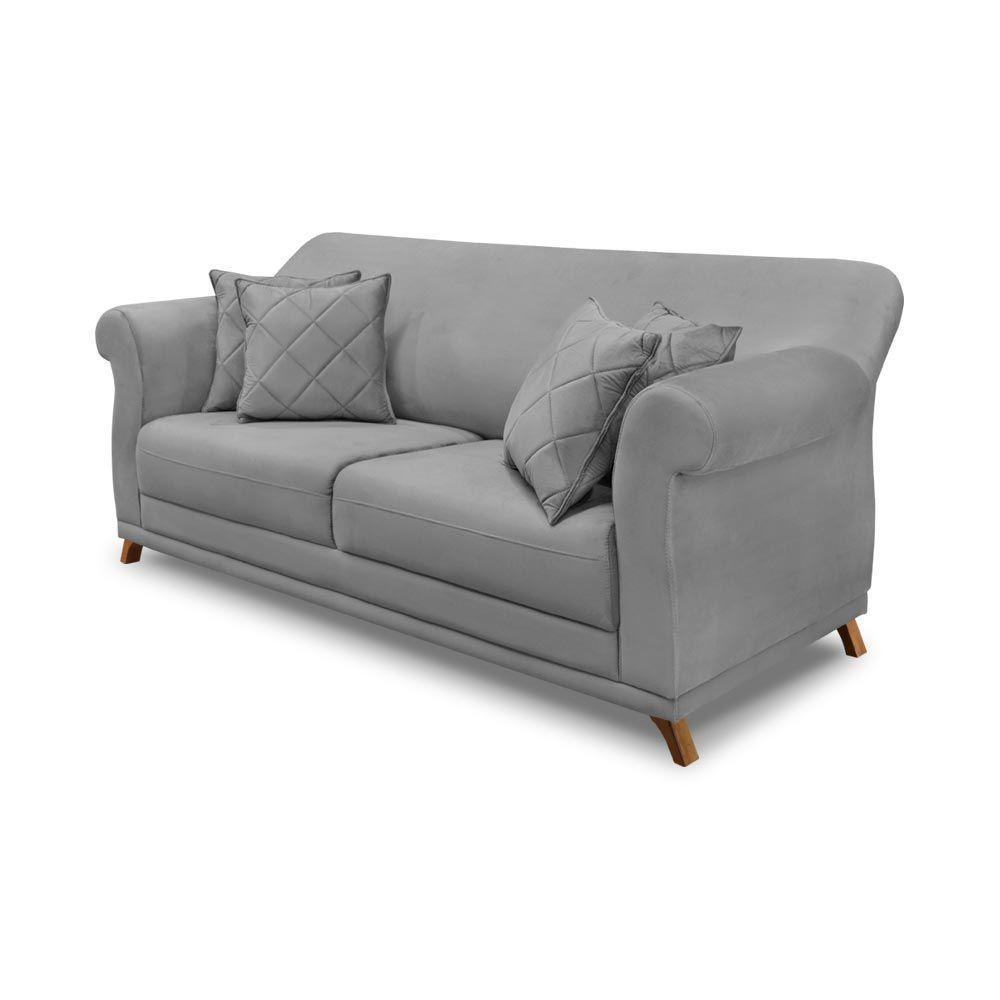 Sofá 160cm 2 Lugares Com 4 Almofadas Veludo Cinza - 1