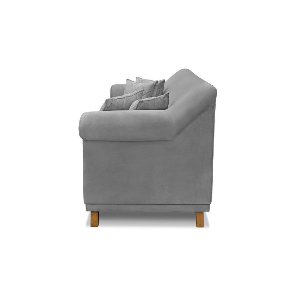 Sofá 160cm 2 Lugares Com 4 Almofadas Veludo Cinza - 3