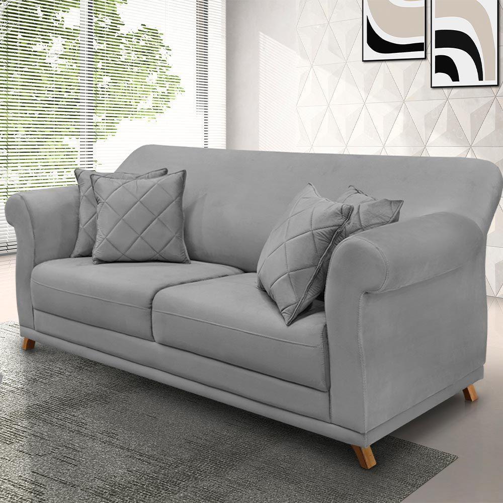 Sofá 160cm 2 Lugares Com 4 Almofadas Veludo Cinza - 4