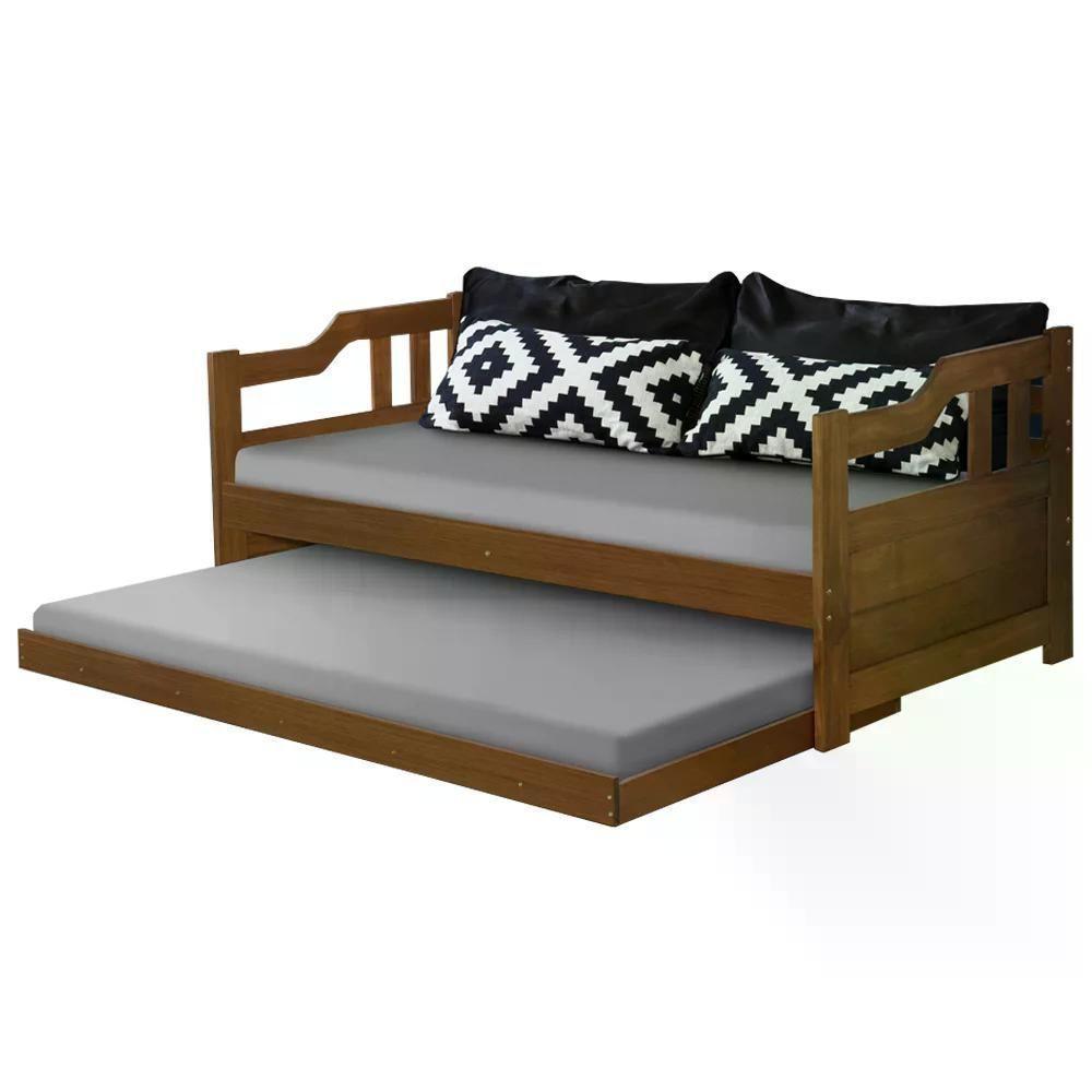 Sofa Cama Solteiro Com Cama Auxiliar Madeira Castanho - 1