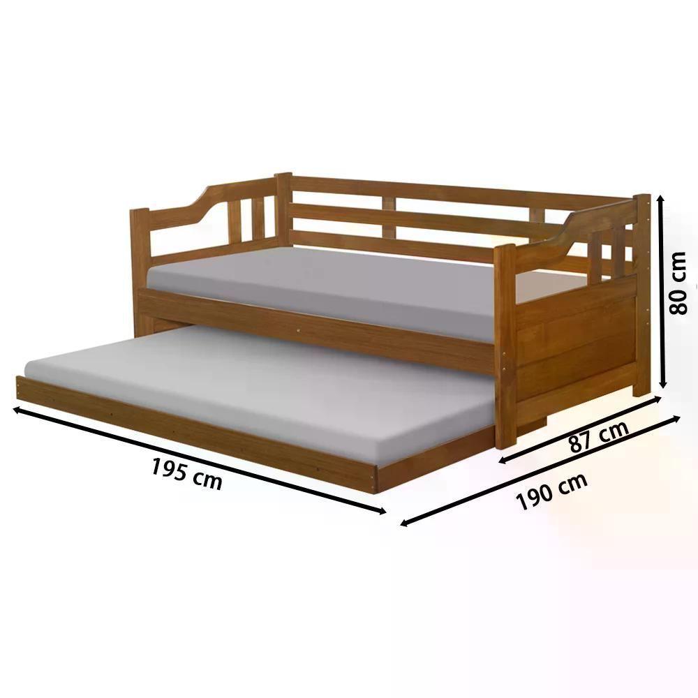 Sofa Cama Solteiro Com Cama Auxiliar Madeira Castanho - 7
