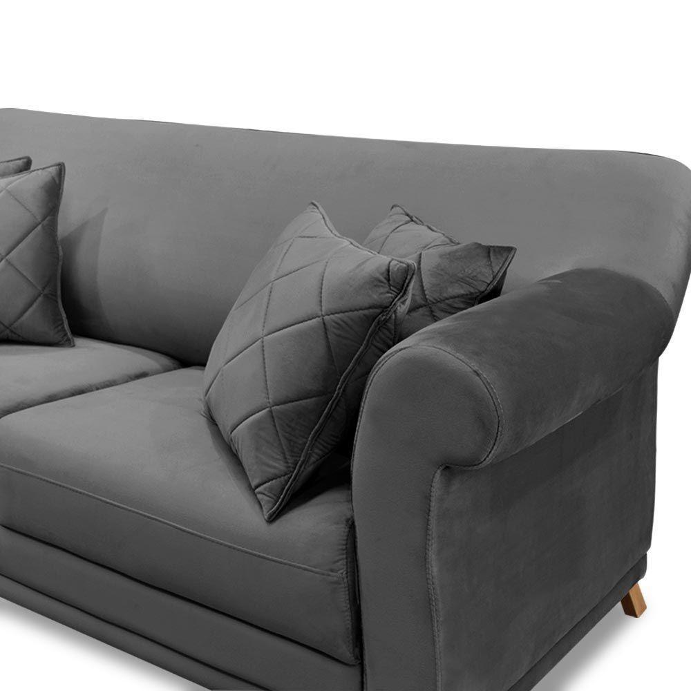 Sofá 180cm 2 Lugares Com 4 Almofadas Suede Cinza - 3