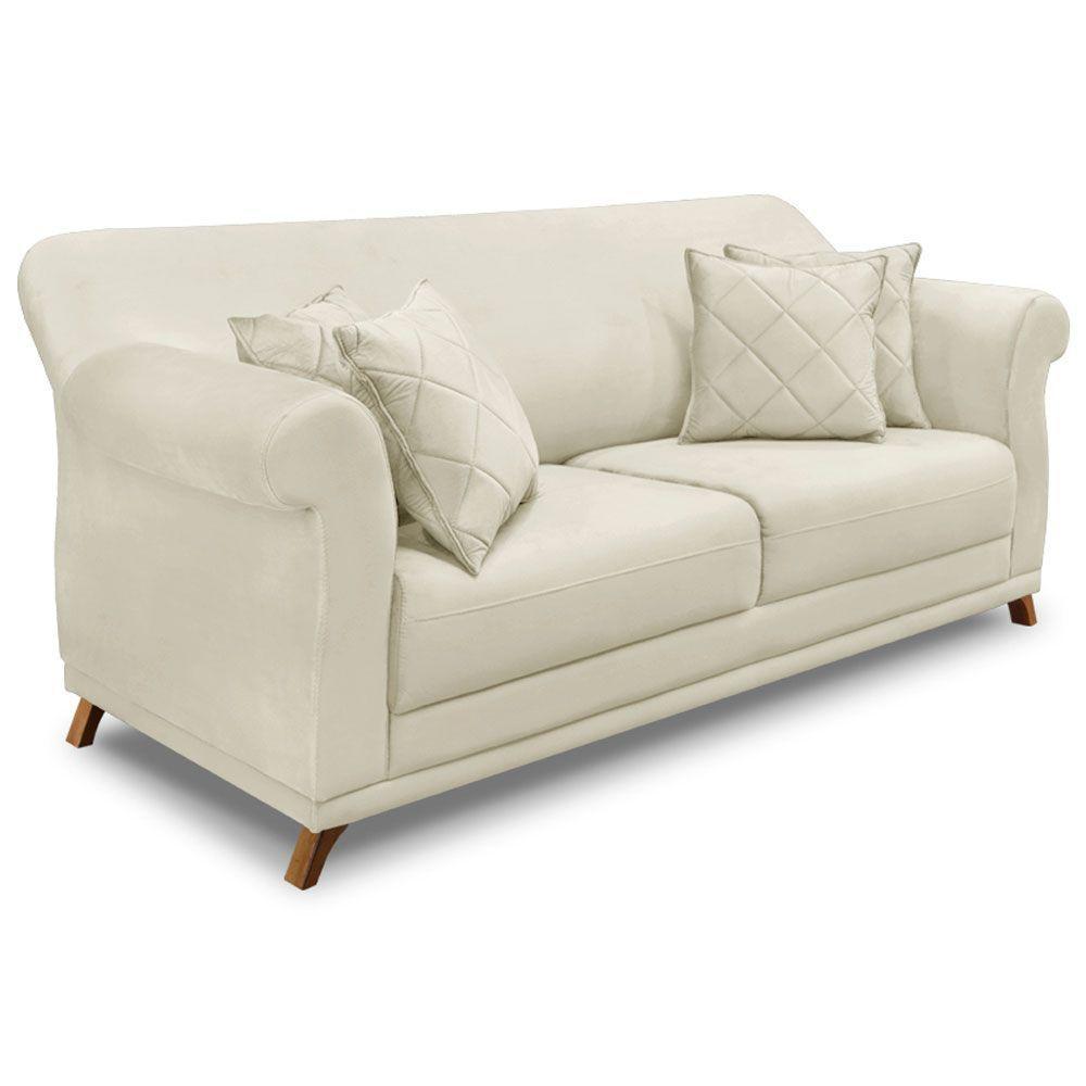 Sofá 2 Lugares 1,60m Veludo Bege Pés Castanho - 1