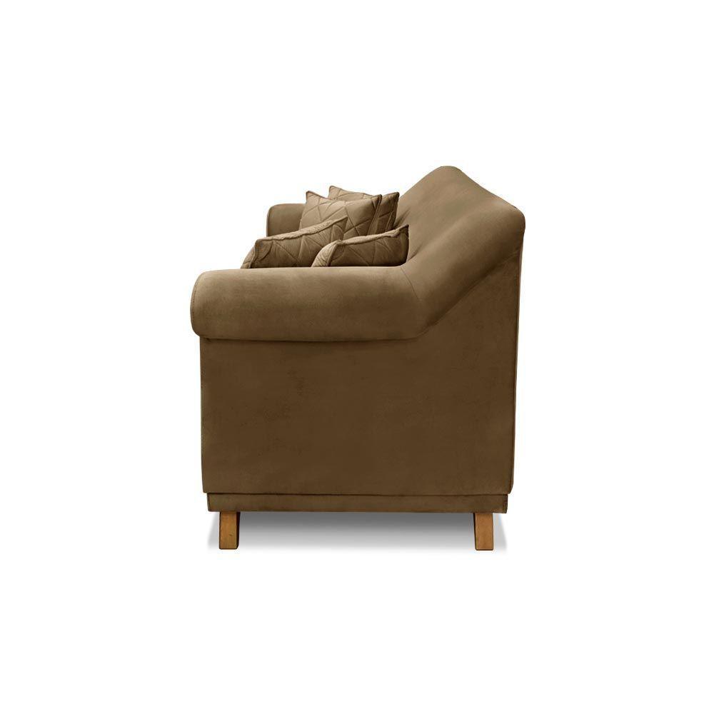Sofá 220cm 3 Lugares Com 4 Almofadas Suede Caramelo - 2
