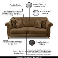 Sofá 220cm 3 Lugares Com 4 Almofadas Suede Caramelo - 13