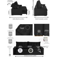 Sofá Modular 4 Lugares 2.30M Retrátil E Reclinável Preto - 10