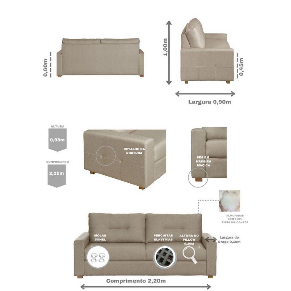 Sofá Maceió Living Com 4 Lugares 2.20M Linho Corriente Bege - 7