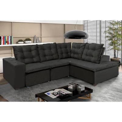 Sofá De Canto 270x210 M 4 Lugares Pillow Top Chaise Grafite