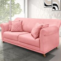 Sofá 160cm 2 Lugares Com 4 Almofadas Veludo Rosa - 9