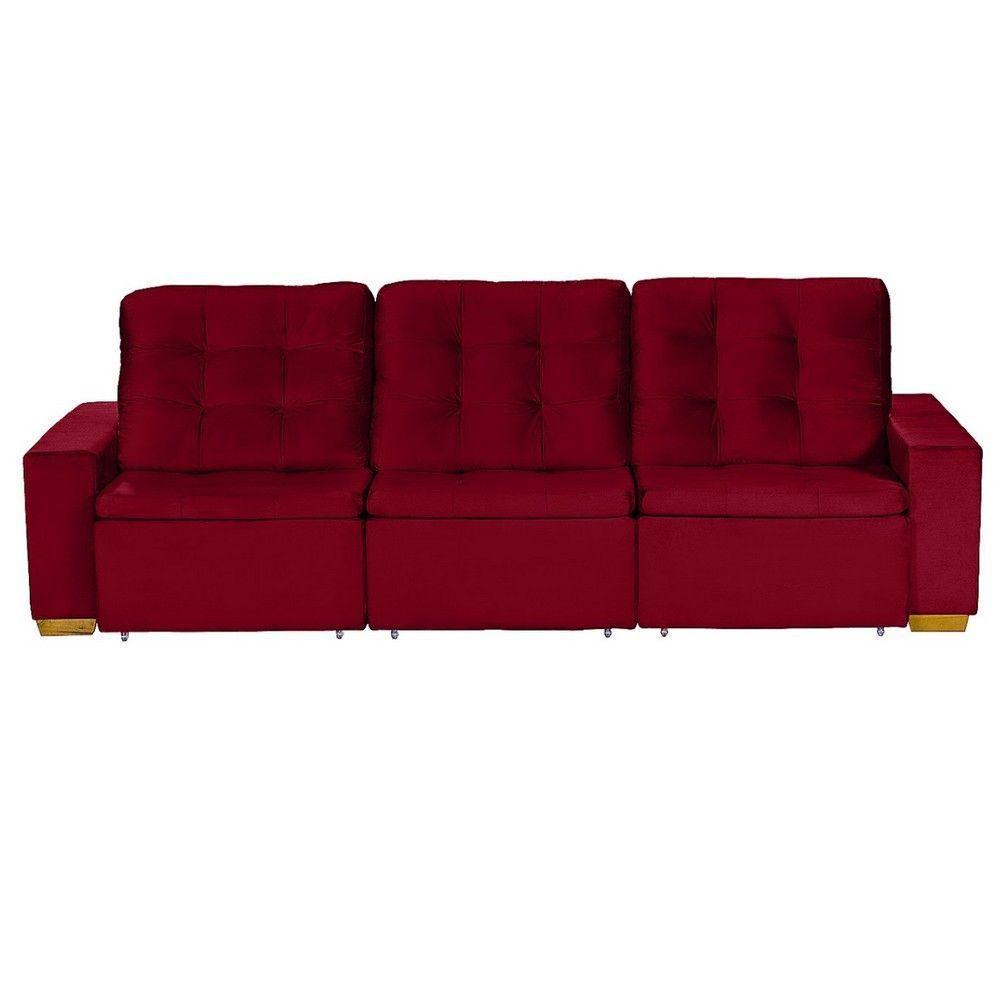 Sofá Modular 6 Lugares Retrátil E Reclinável 3.05M Vermelho - 10