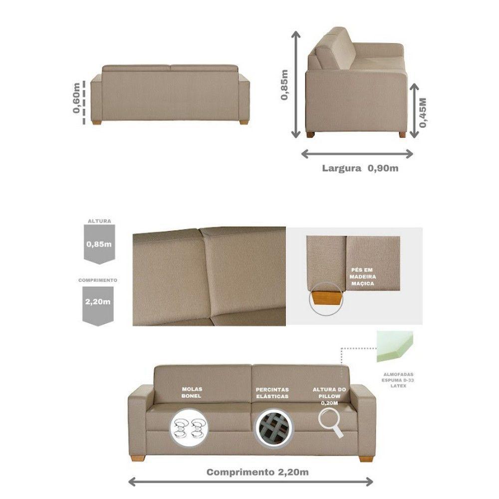 Sofá Living Com 4 Lugares 2.20M Linho Corriente Bege - 7