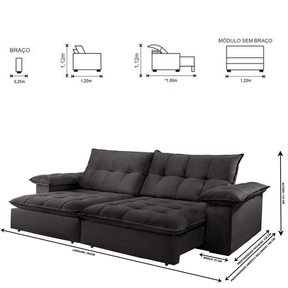 Sofá Retrátil E Reclinável Atlanta 2,90m 5 Lugares Cinza - 7