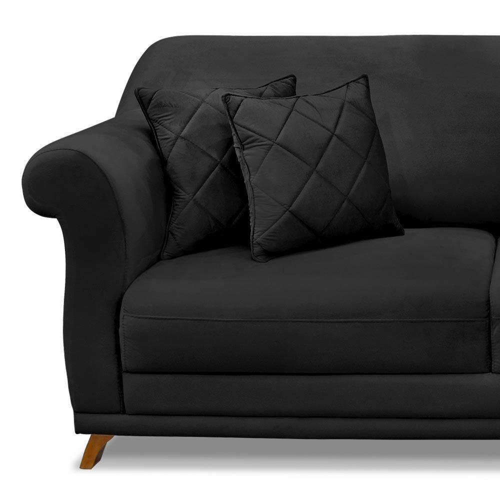 Sofá 180cm 2 Lugares Com 4 Almofadas Veludo Preto - 4