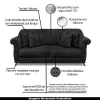 Sofá 180cm 2 Lugares Com 4 Almofadas Veludo Preto - 7
