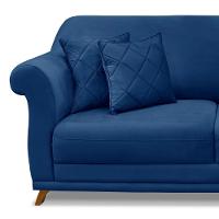 Sofá 200cm 3 Lugares Com 4 Almofadas Suede Azul Marinho