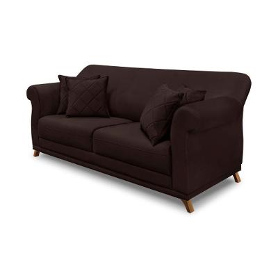 Sofá 220cm 3 Lugares Com 4 Almofadas Suede Café