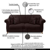 Sofá 220cm 3 Lugares Com 4 Almofadas Suede Café - 13