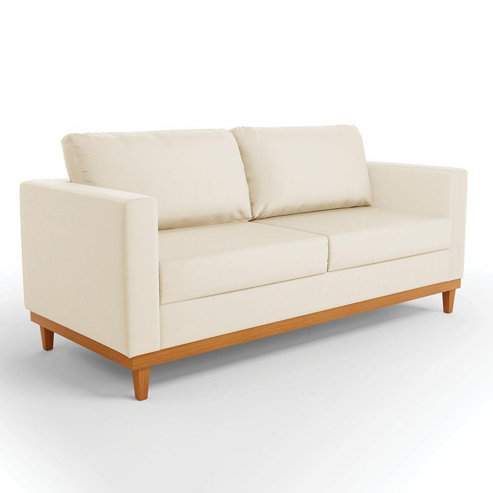 Sofá 03 Lugares Juliette Corino Bege Base Madeira Castanho - 1