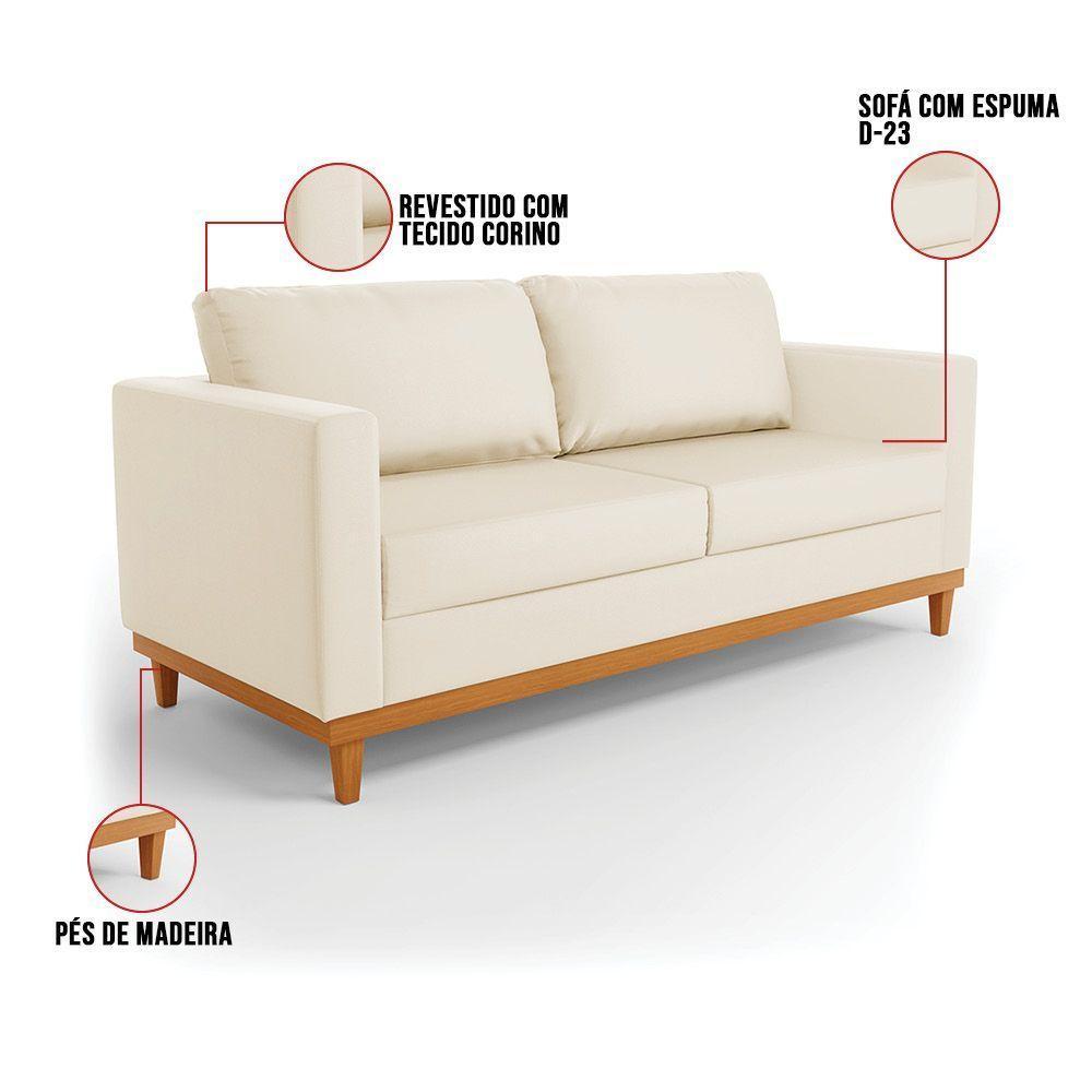 Sofá 03 Lugares Juliette Corino Bege Base Madeira Castanho - 4