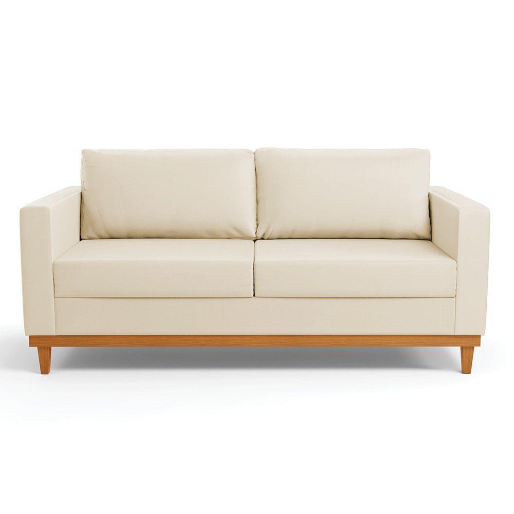 Sofá 03 Lugares Juliette Corino Bege Base Madeira Castanho - 7