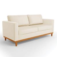 Sofá 03 Lugares Juliette Corino Bege Base Madeira Castanho - 1