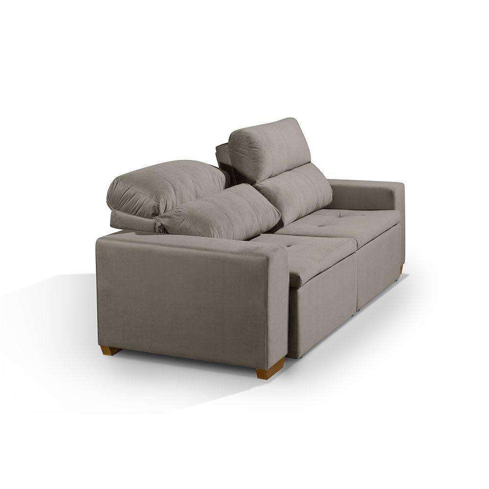 Sofá 3 Lugares 195cm Com Molas, Retrátil E Reclinável Bege - 2