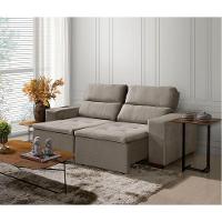 Sofá 3 Lugares 195cm Com Molas, Retrátil E Reclinável Bege - 1