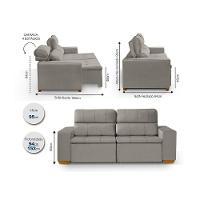 Sofá 3 Lugares 195cm Com Molas, Retrátil E Reclinável Bege